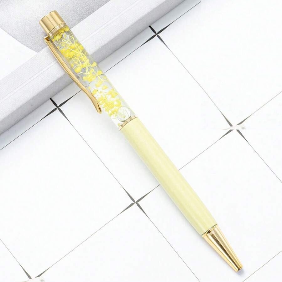 Oil-Filled Dry Flower Ballpoint Pen - Yellow