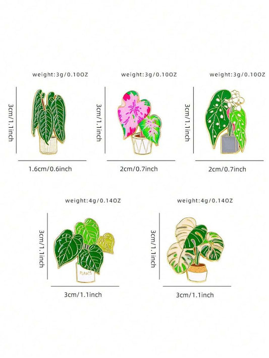 Enamel Brooch Plant and Flower - Set of 5