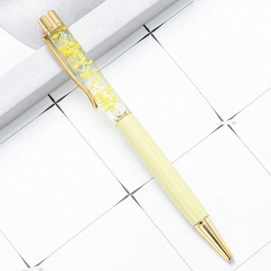 Oil-Filled Dry Flower Ballpoint Pen - Yellow